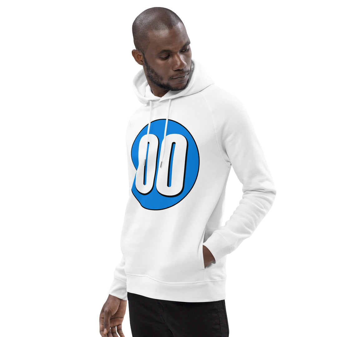 Unisex pullover hoodie: White on Blue 00