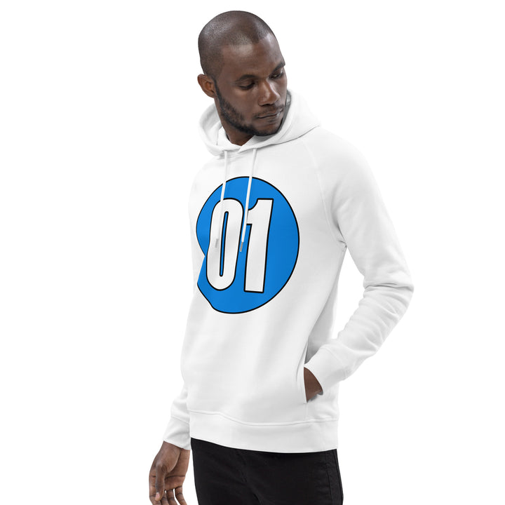 Unisex pullover hoodie: White on Blue 01