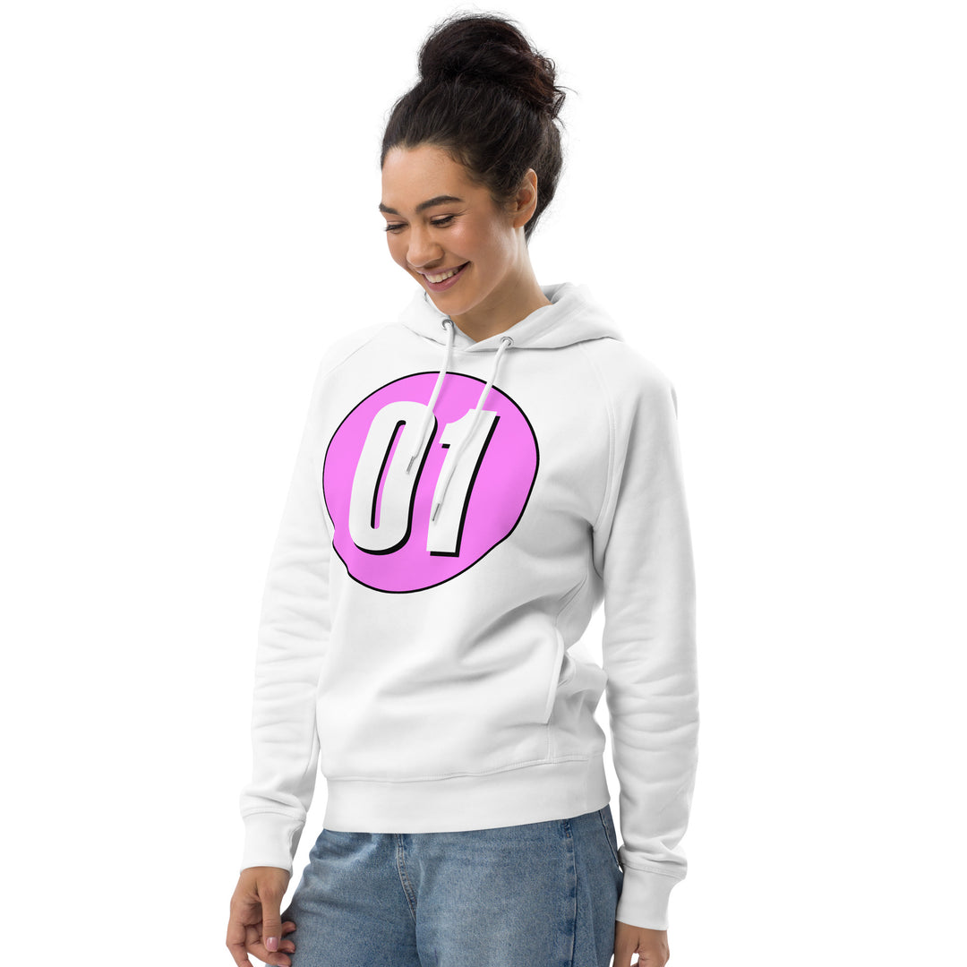 Unisex pullover hoodie: White on Pink 01