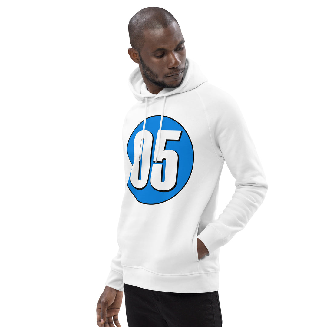 Unisex pullover hoodie: White on Blue 05