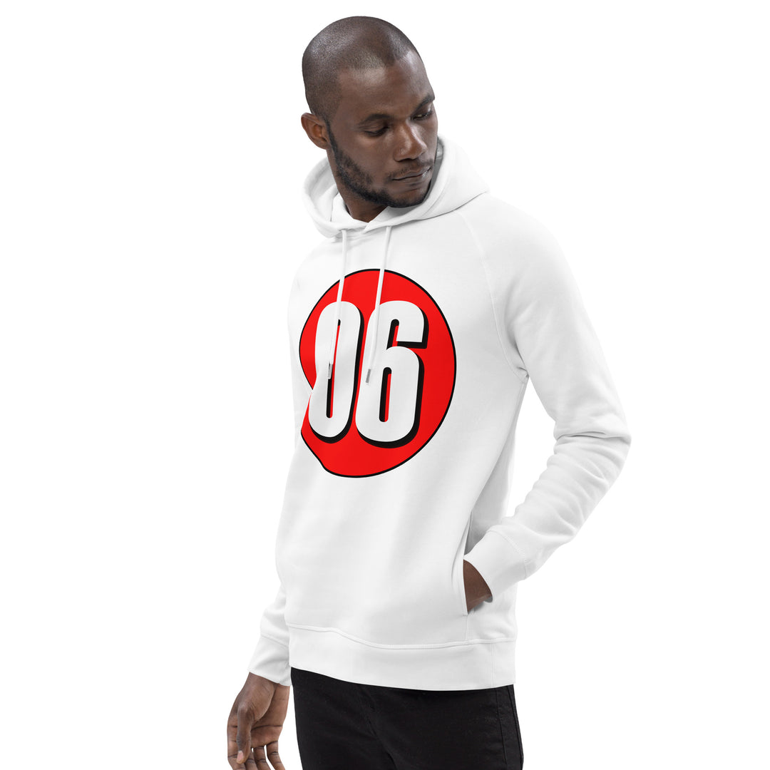 Unisex pullover hoodie: White on Red 06