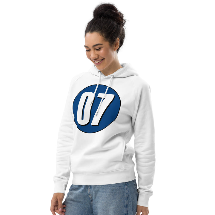 Unisex pullover hoodie: White on Navy Blue 07