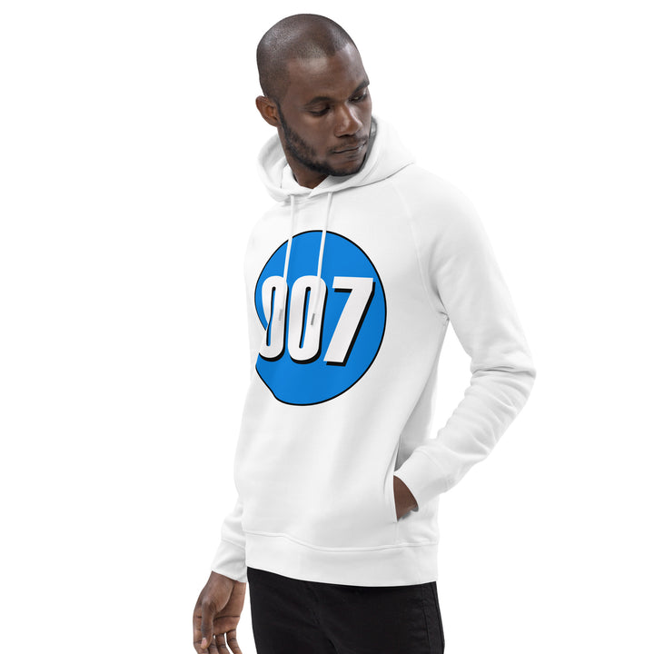 Unisex pullover hoodie: White on Blue 007