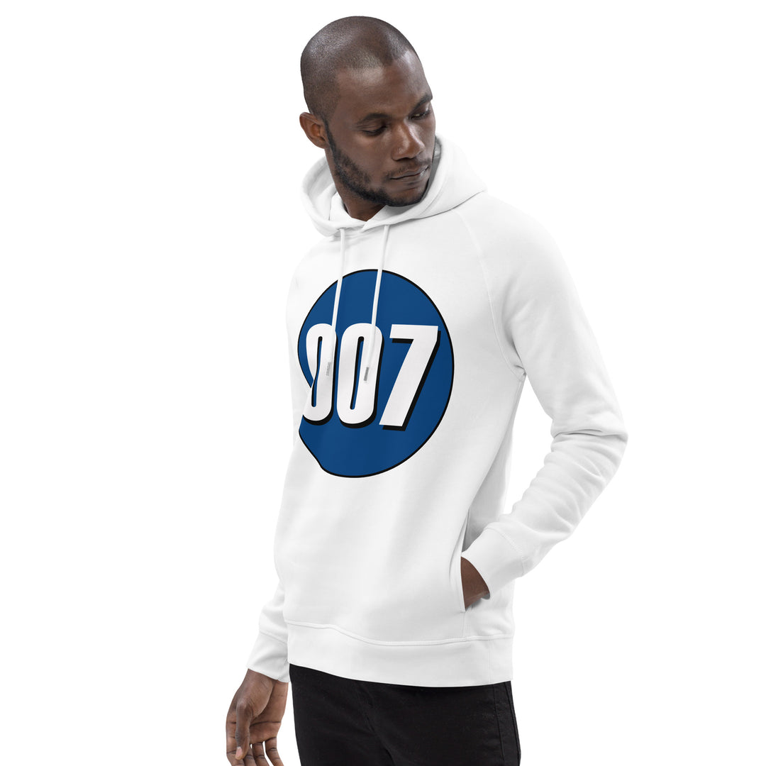 Unisex pullover hoodie: White on Navy Blue 007