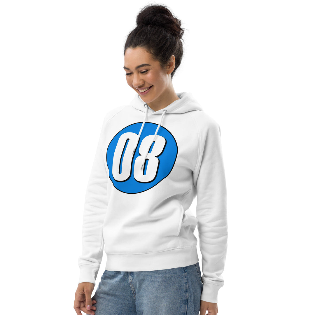 Unisex pullover hoodie: White on Blue 08