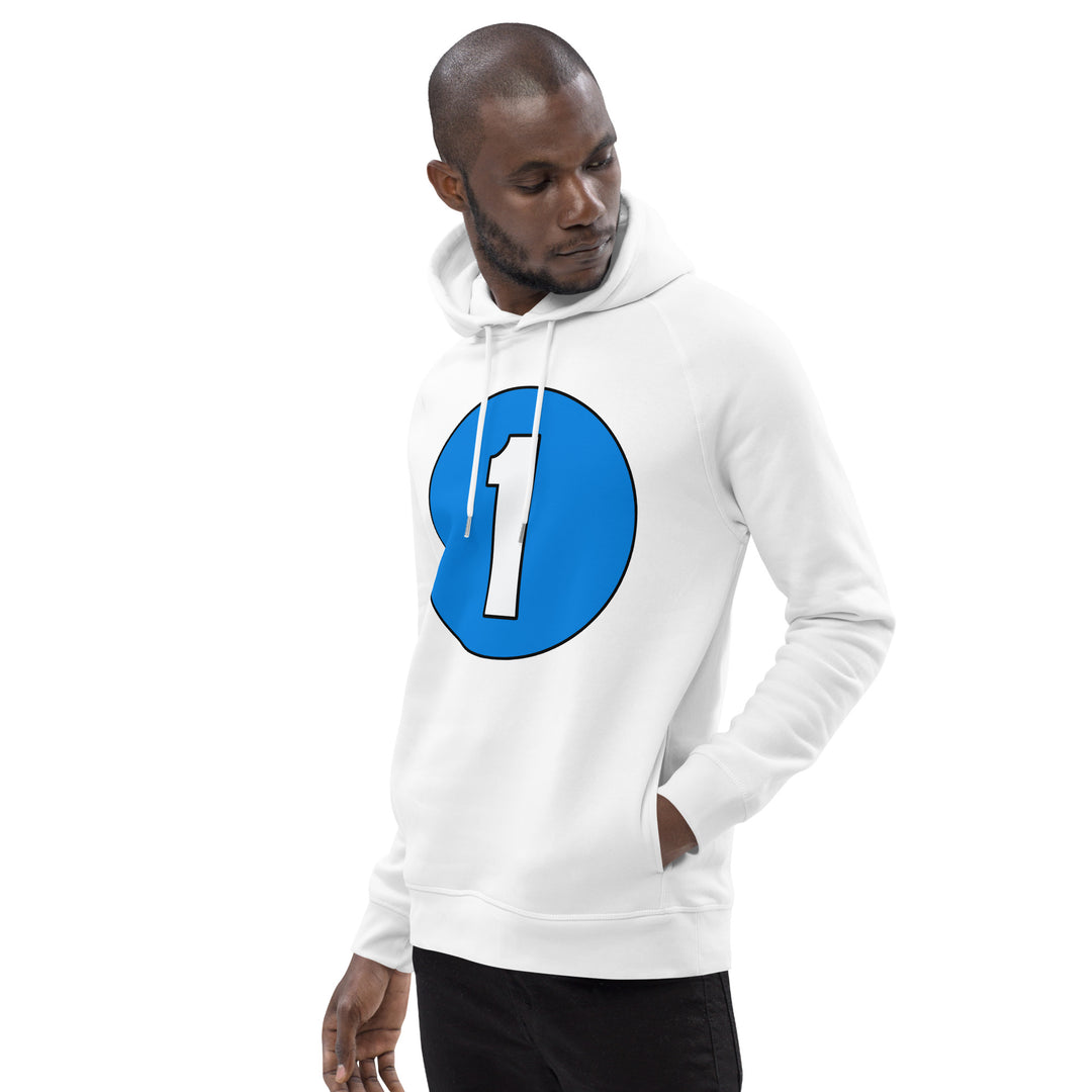 Unisex pullover hoodie: White on Blue 1