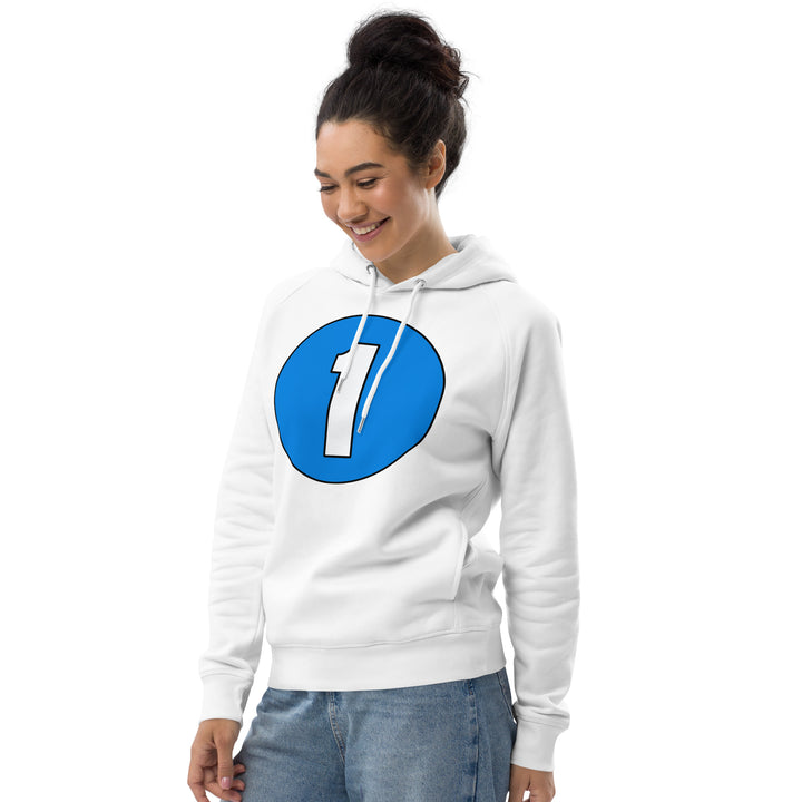 Unisex pullover hoodie: White on Blue 1