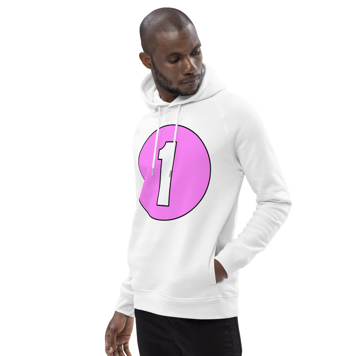 Unisex pullover hoodie: White on Pink 1