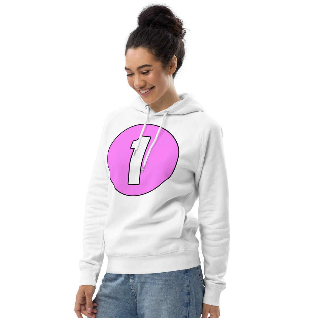 Unisex pullover hoodie: White on Pink 1