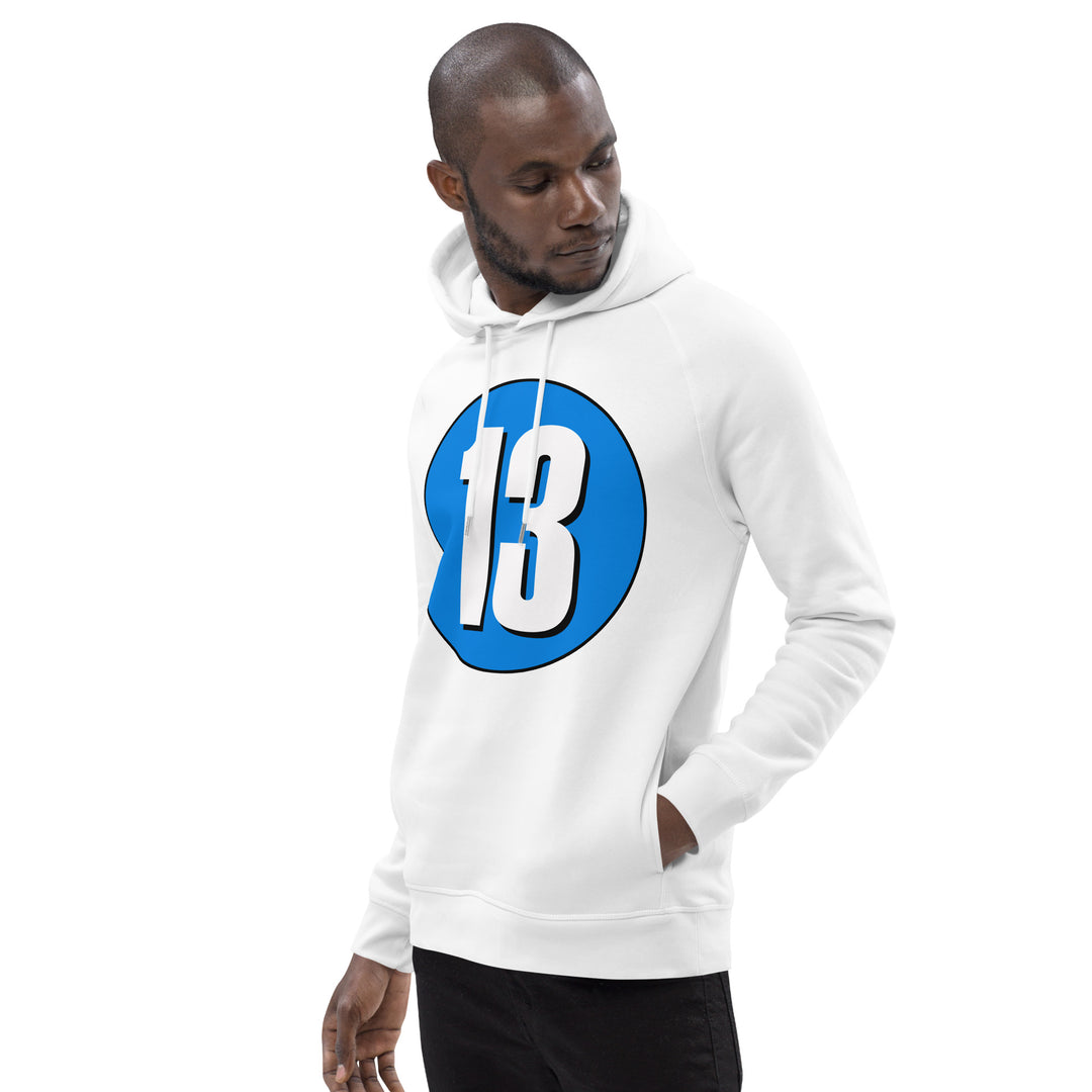 Unisex pullover hoodie: White on Blue 13