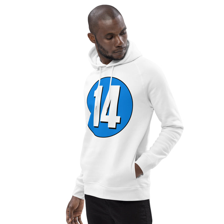 Unisex pullover hoodie: White on Blue 14