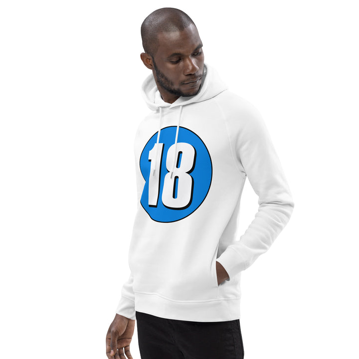 Unisex pullover hoodie: White on Blue 18