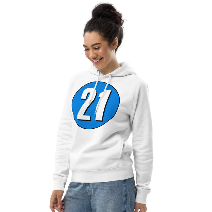 Unisex pullover hoodie: White on Blue 21