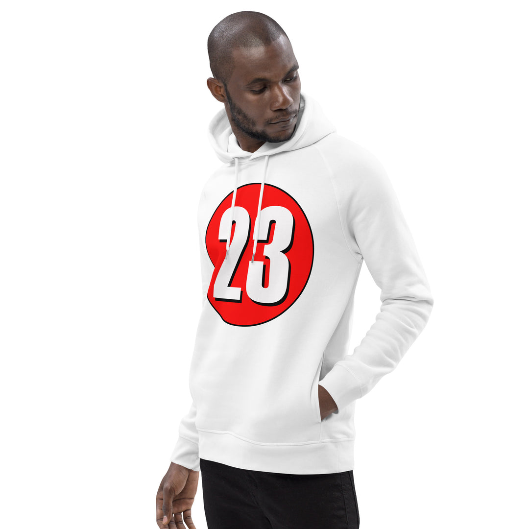 Unisex pullover hoodie: White on Red 23