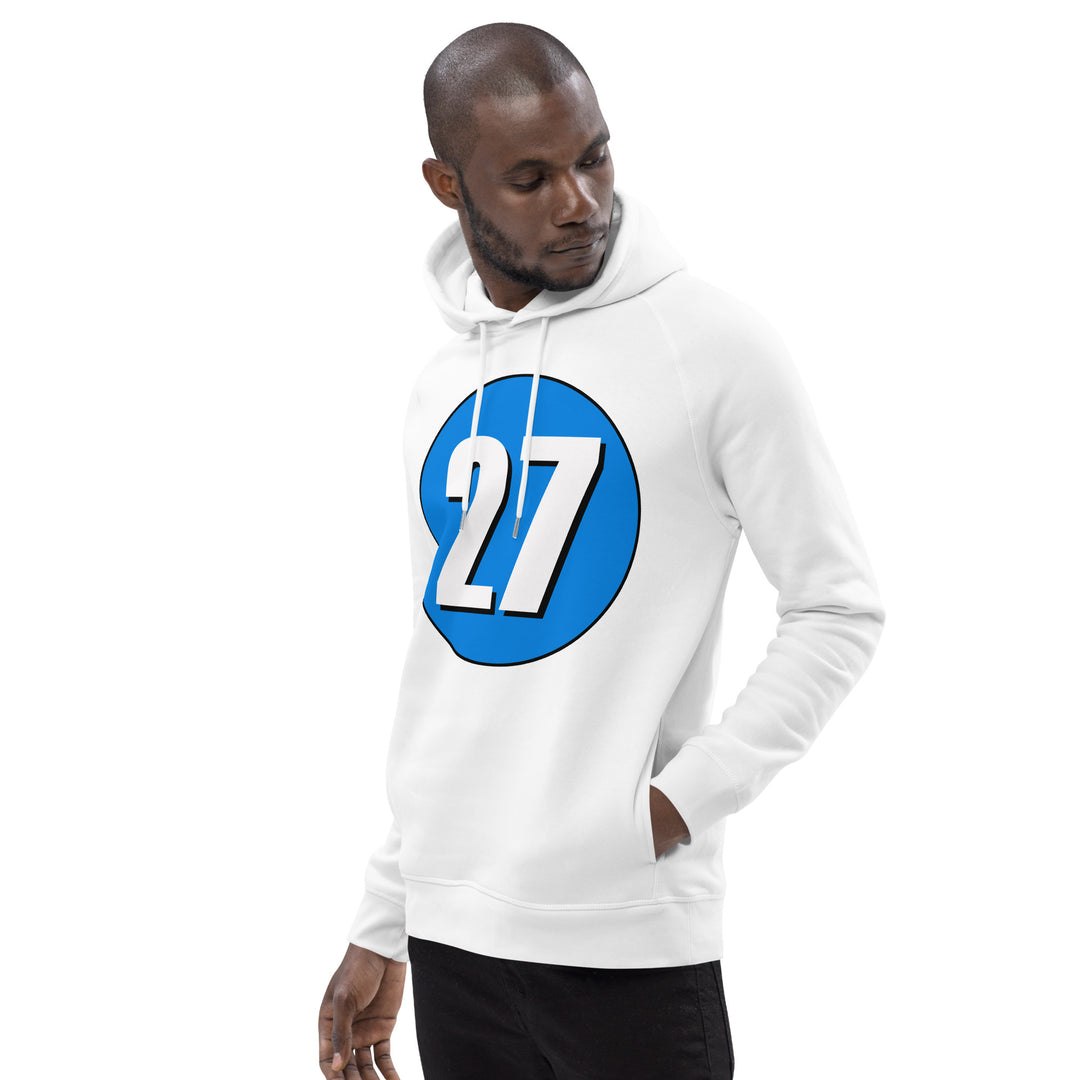 Unisex pullover hoodie: White on Blue 27