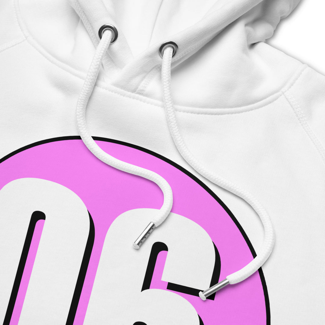 Unisex pullover hoodie: White on Pink 06