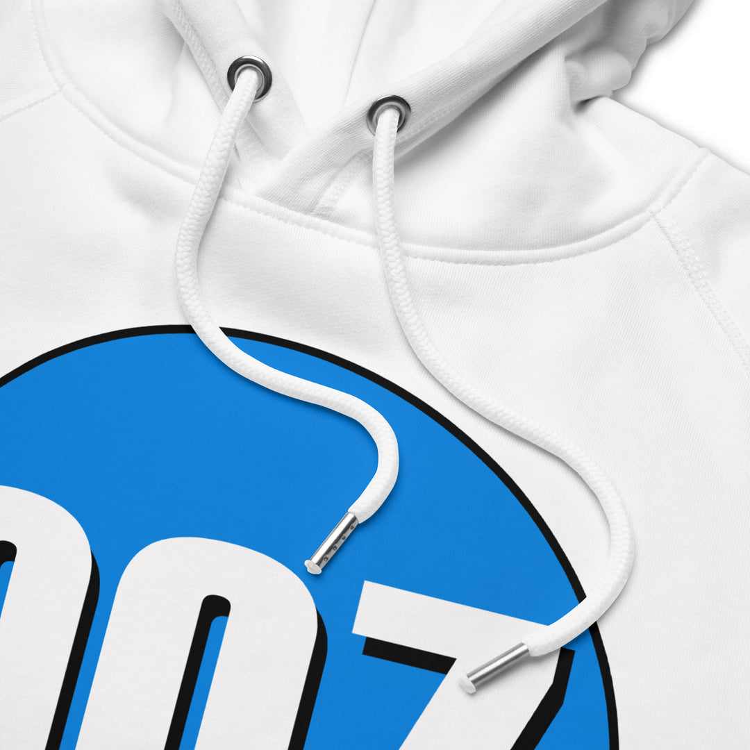 Unisex pullover hoodie: White on Blue 007