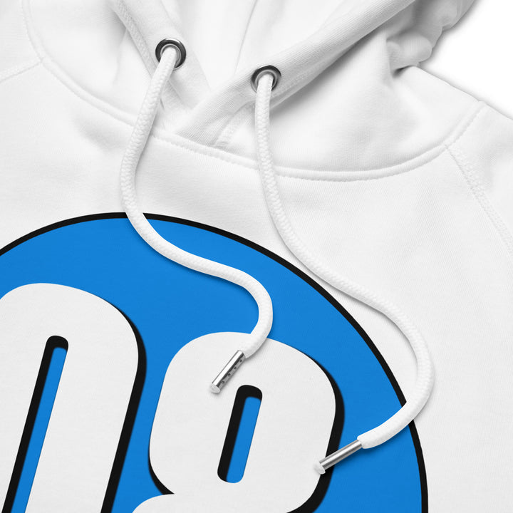 Unisex pullover hoodie: White on Blue 08