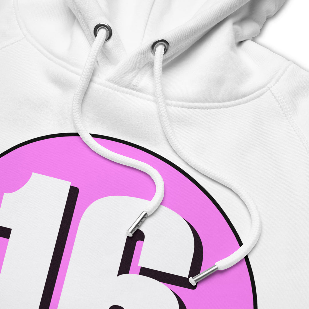 Unisex pullover hoodie: White on Pink 16