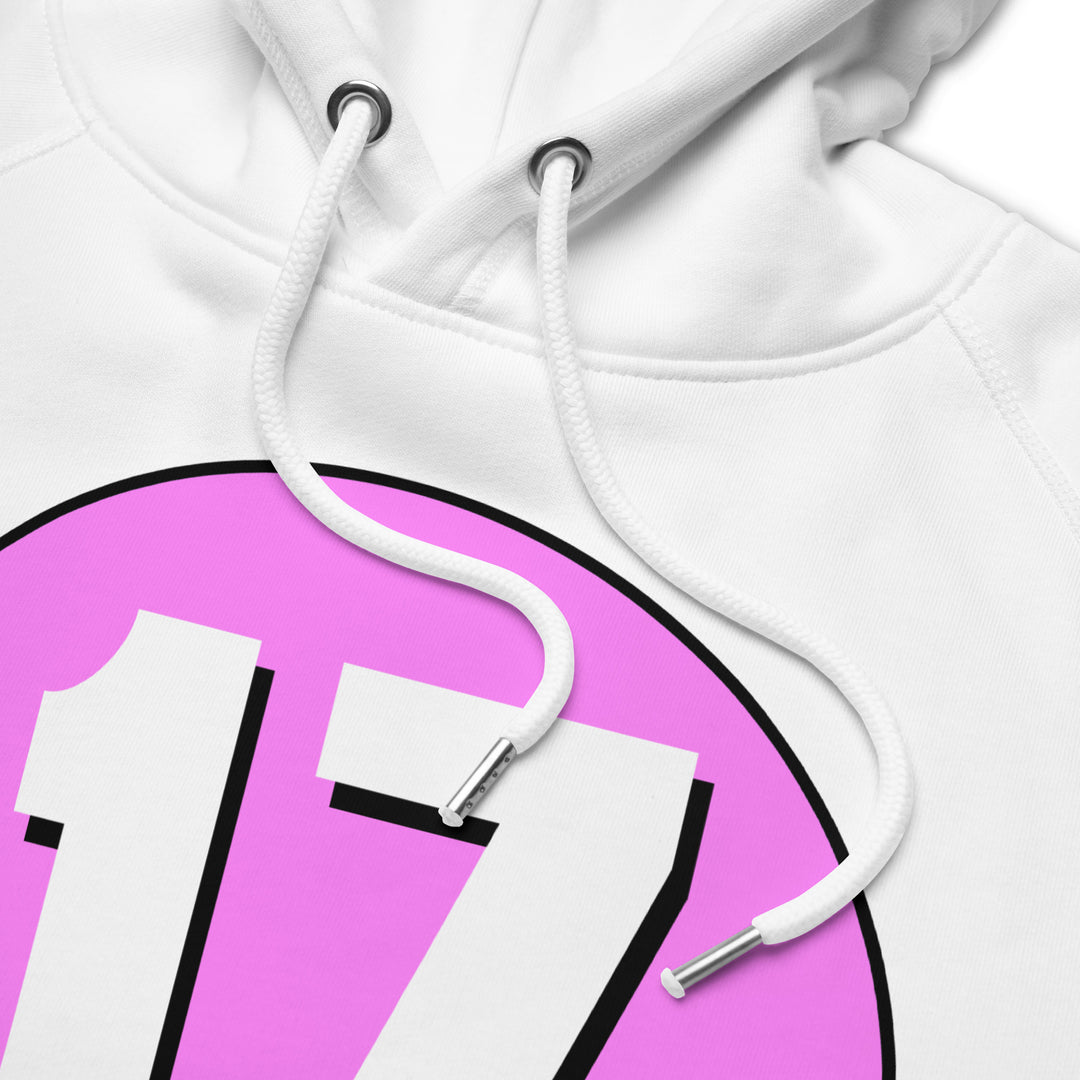 Unisex pullover hoodie: White on Pink 17