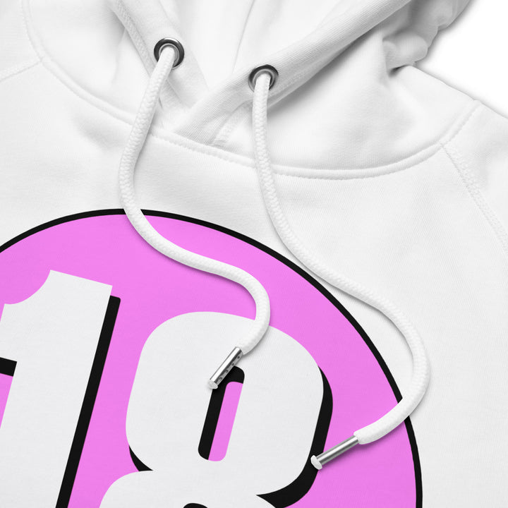 Unisex pullover hoodie: White on Pink 18