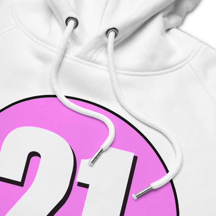 Unisex pullover hoodie: White on Pink 21