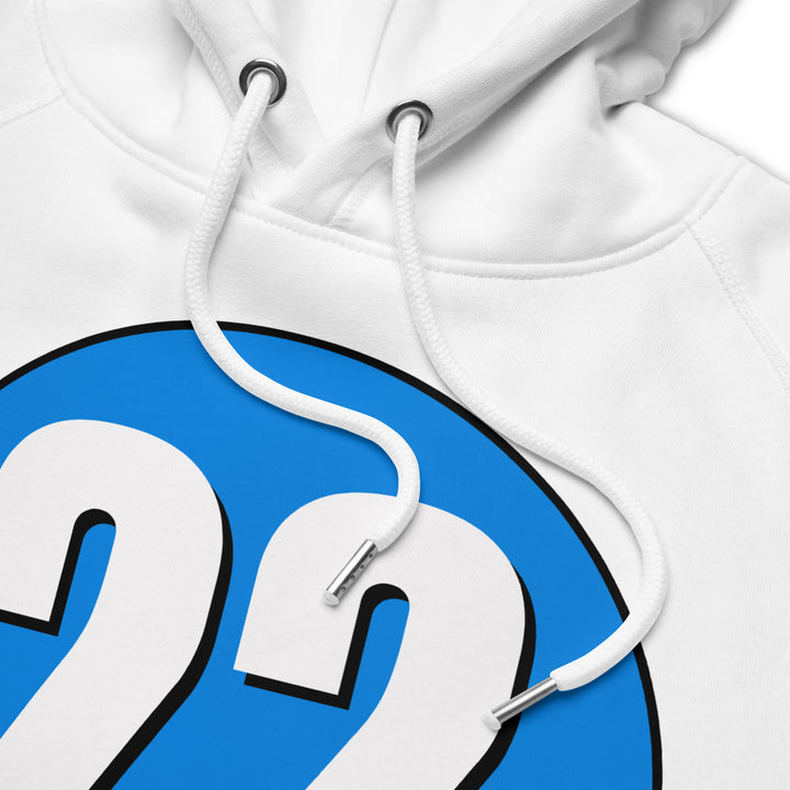 Unisex pullover hoodie: White on Blue 22