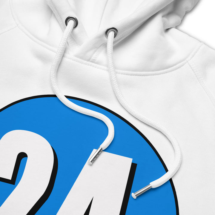 Unisex pullover hoodie: White on Blue 24