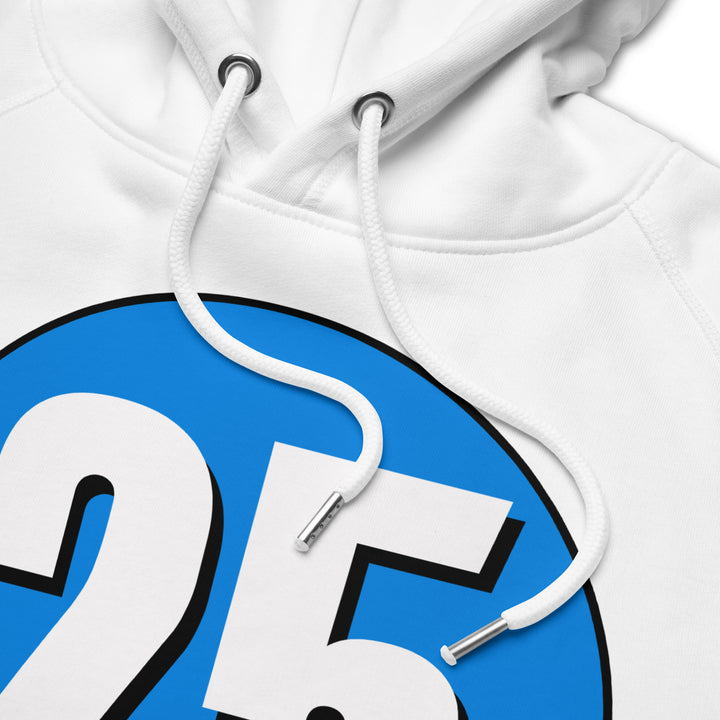 Unisex pullover hoodie: White on Blue 25