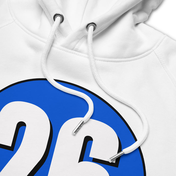 Unisex pullover hoodie: White on Periwinkle 26