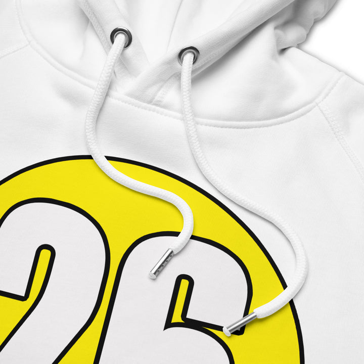 Unisex pullover hoodie: White on Yellow 26