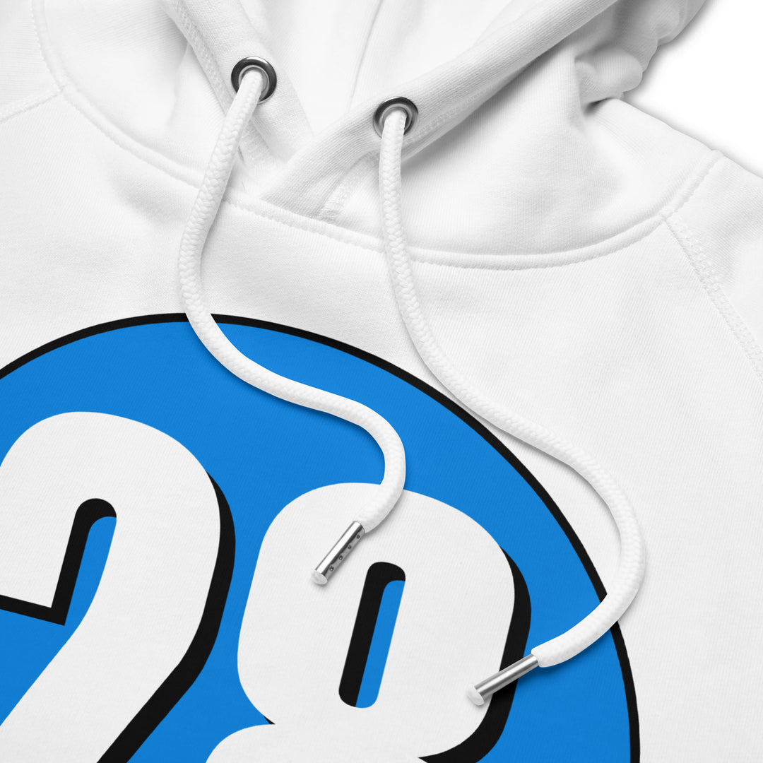 Unisex pullover hoodie: White on Blue 28