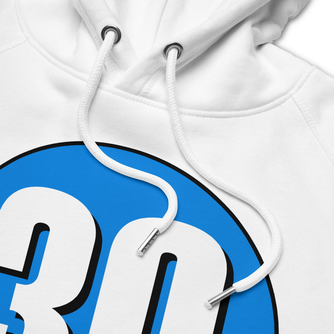 Unisex pullover hoodie: White on Blue 30