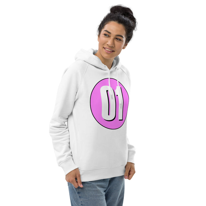 Unisex pullover hoodie: White on Pink 01