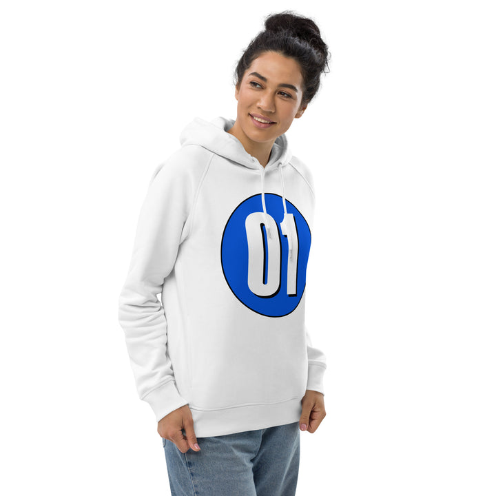 Unisex pullover hoodie: White on Periwinkle 01