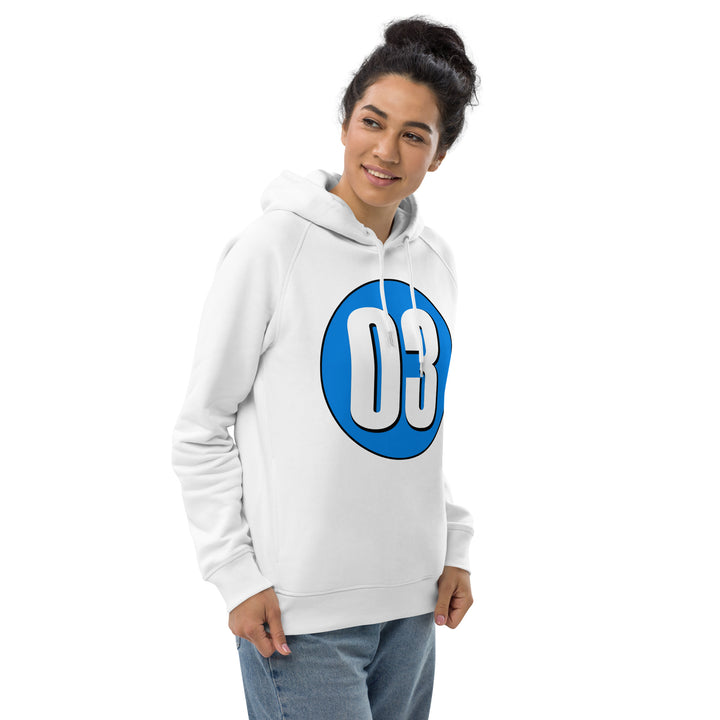 Unisex pullover hoodie: White on Blue 03