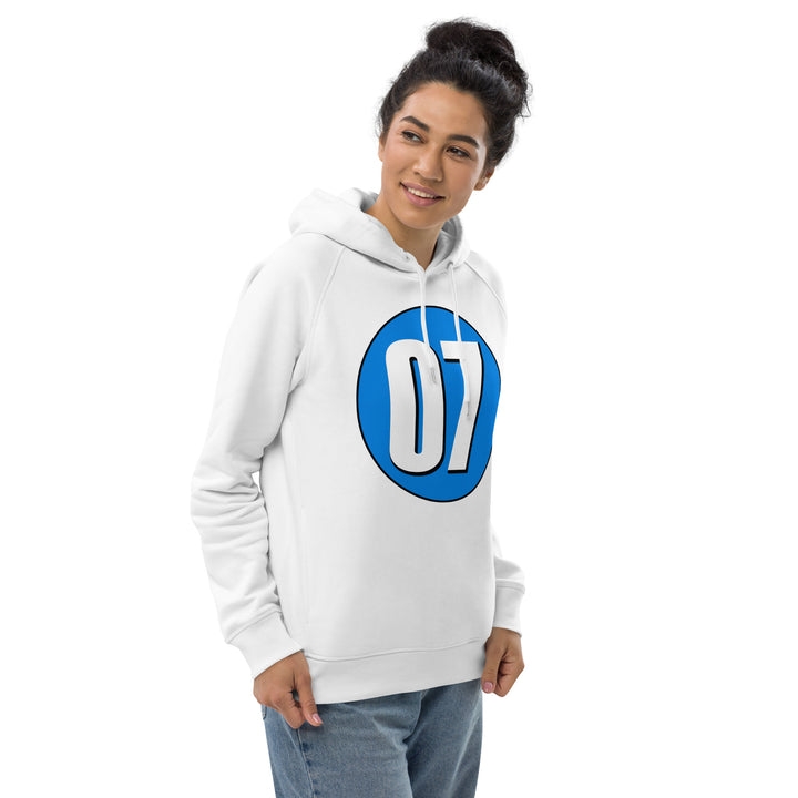 Unisex pullover hoodie: White on Blue 07