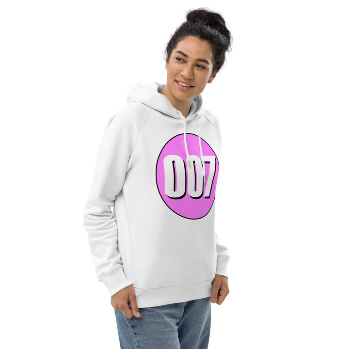 Unisex pullover hoodie: White on Pink 007