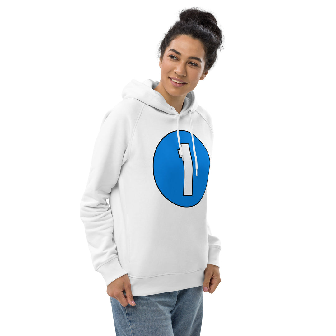 Unisex pullover hoodie: White on Blue 1