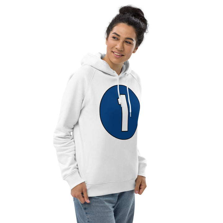 Unisex pullover hoodie: White on Navy Blue 1