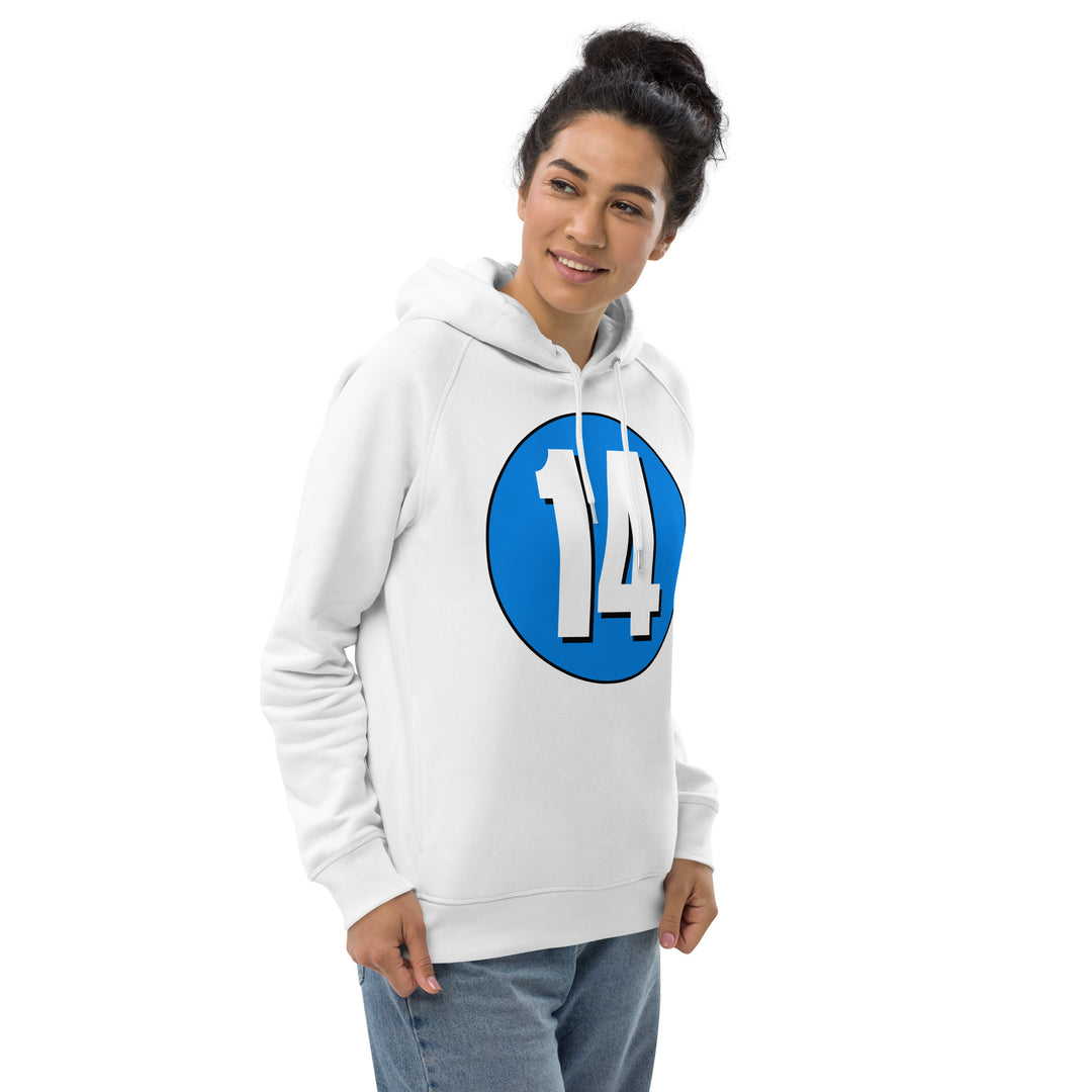 Unisex pullover hoodie: White on Blue 14