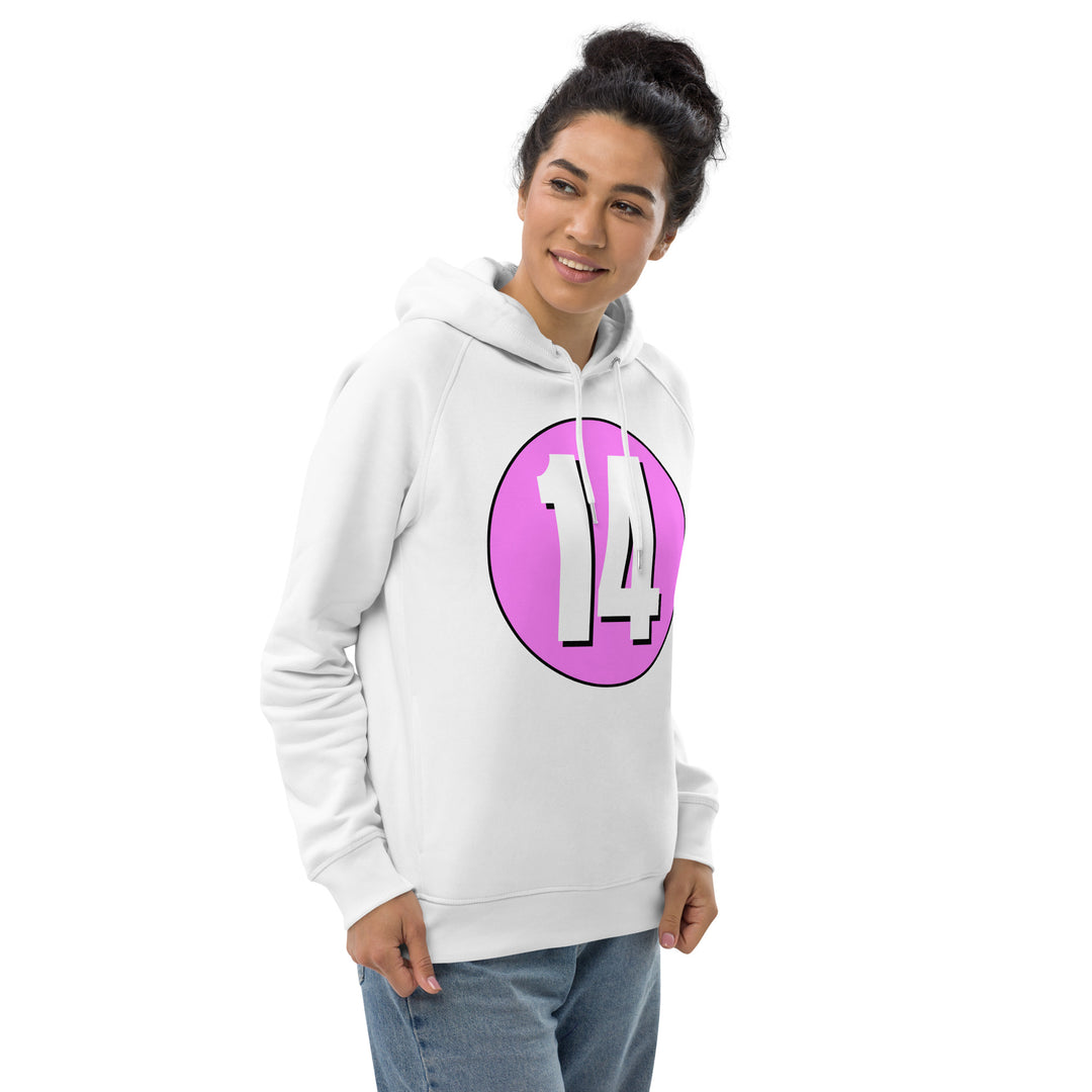 Unisex pullover hoodie: White on Pink 14