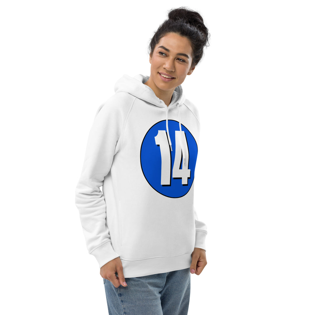 Unisex pullover hoodie: White on Periwinkle 14