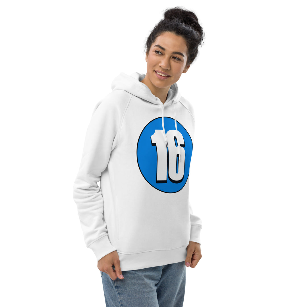 Unisex pullover hoodie: White on Blue 16