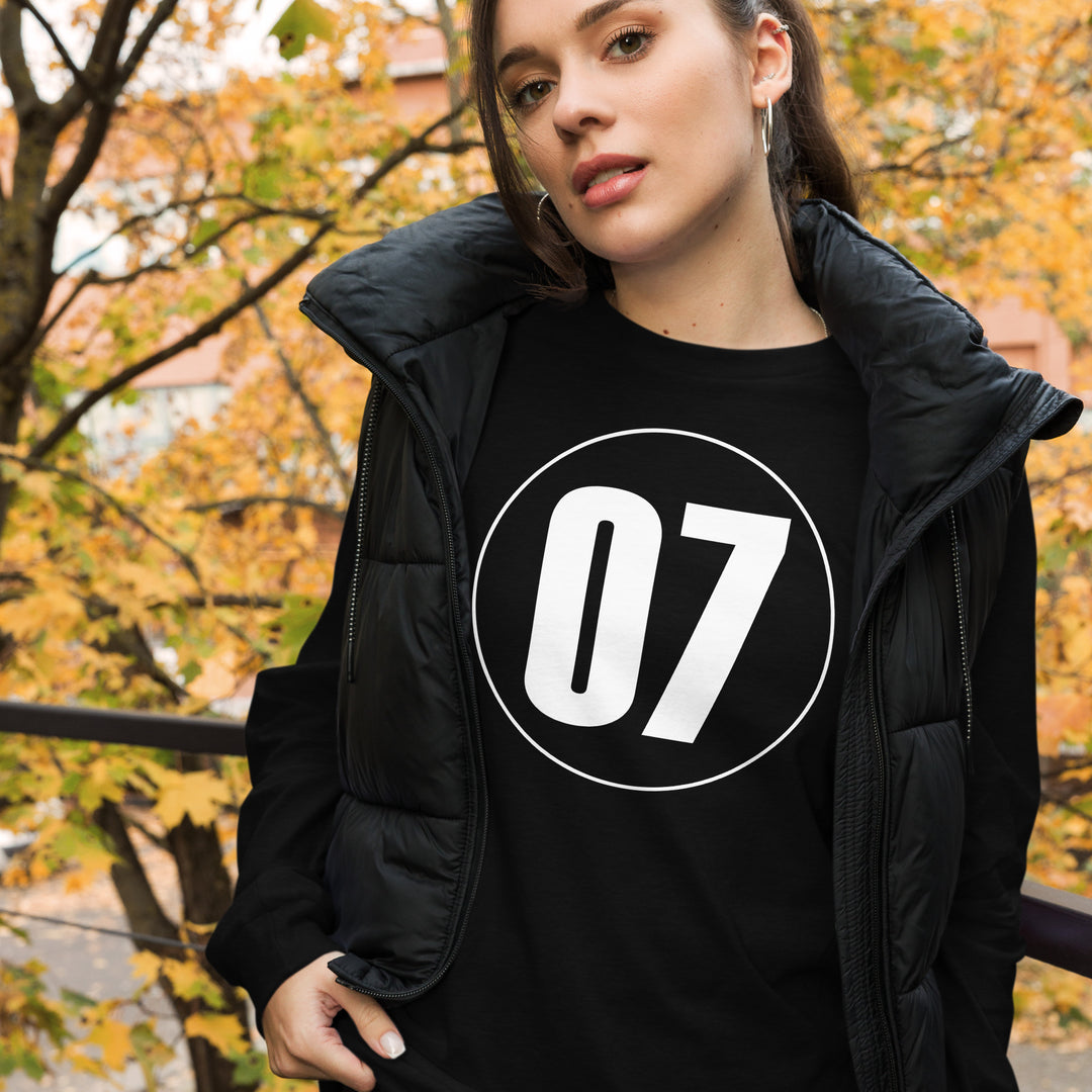 Unisex Long Sleeve Tee: White on Black 07