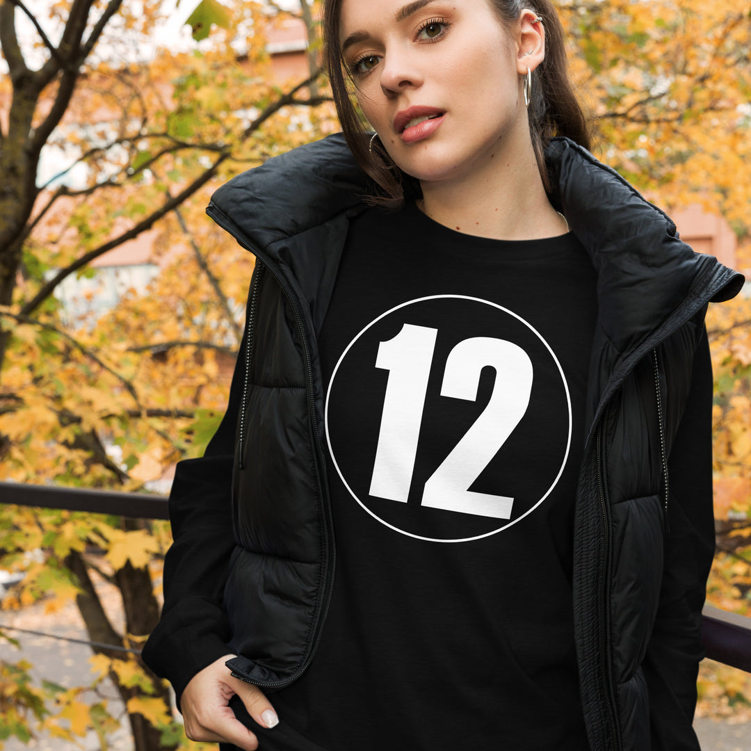 Unisex Long Sleeve Tee: White on Black 12