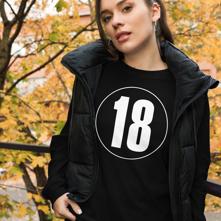 Unisex Long Sleeve Tee: White on Black 18