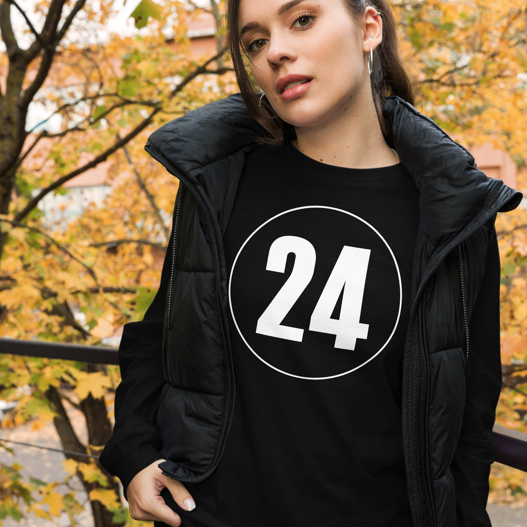 Unisex Long Sleeve Tee: White on Black 24