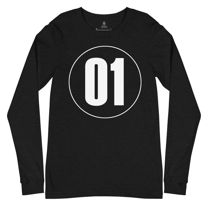 Unisex Long Sleeve Tee: White on Black 01