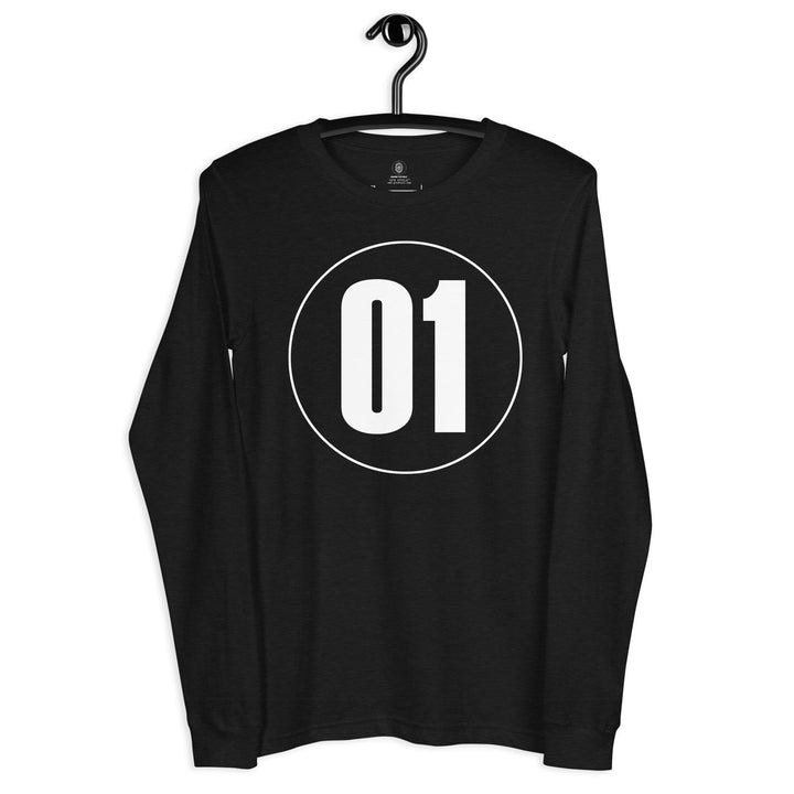 Unisex Long Sleeve Tee: White on Black 01